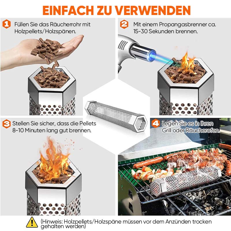 Pellet-Räucherrohr für alle Grills oder Räuchergeräte