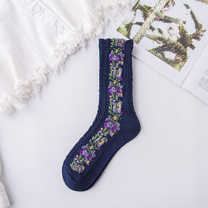 Vintage Socken mit Blumenstickerei (5 Paar)