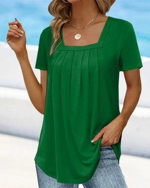 Square neck solid color short sleeve t-shirt