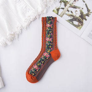 Vintage Socken mit Blumenstickerei (5 Paar)