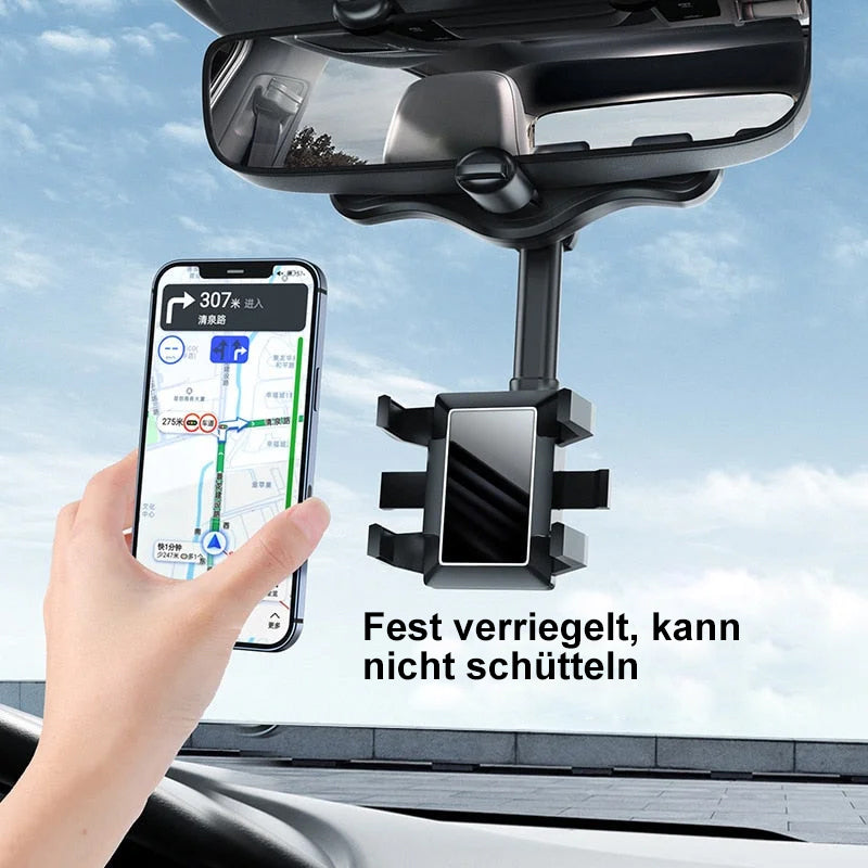 Multifunktionaler, um 360° drehbarer Auto-Rückspiegel-Handyhalter