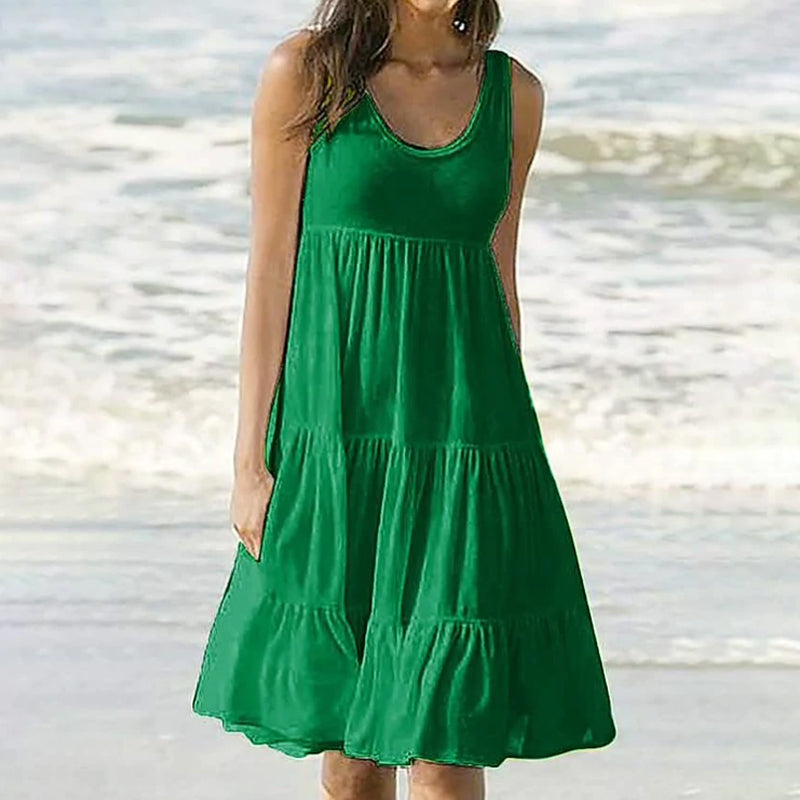 Damen Ärmelloses Strandkleid mit Rundhalsausschnitt